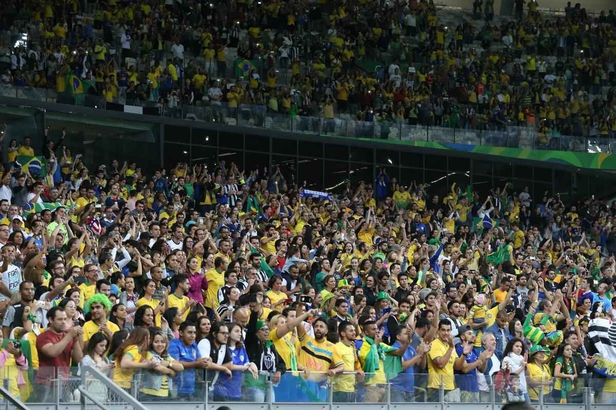 Torcedores no Mineiro durante jogo entre Brasil e Austrlia pelos Jogos Olmpicos