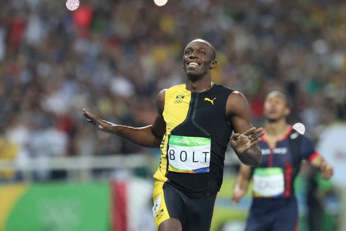 Sequncia de fotos de Rodrigo Clemente, do Estado de Minas, com a vitria de Bolt no Rio