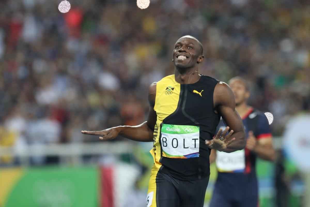 Sequncia de fotos de Rodrigo Clemente, do Estado de Minas, com a vitria de Bolt no Rio