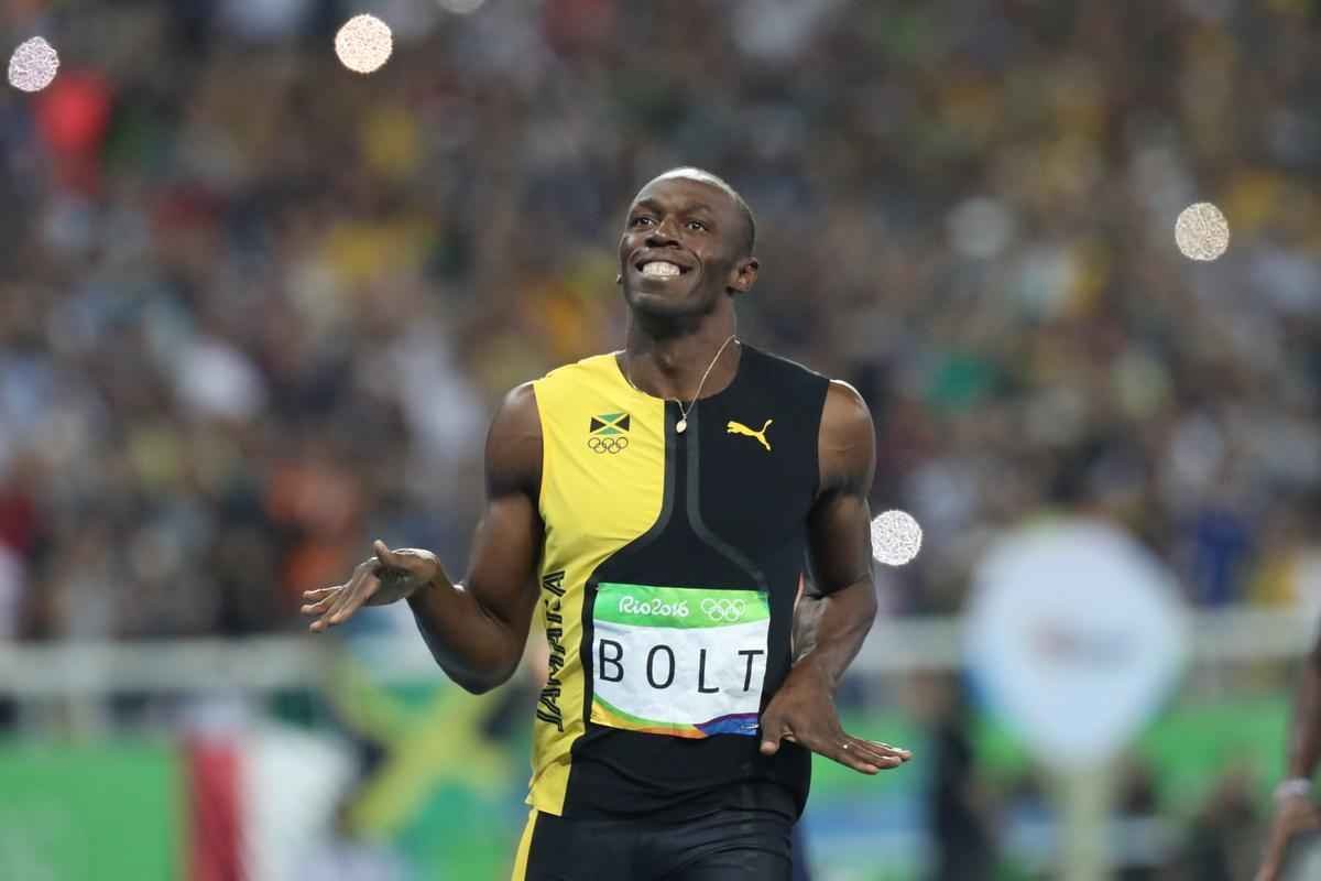 Sequncia de fotos de Rodrigo Clemente, do Estado de Minas, com a vitria de Bolt no Rio