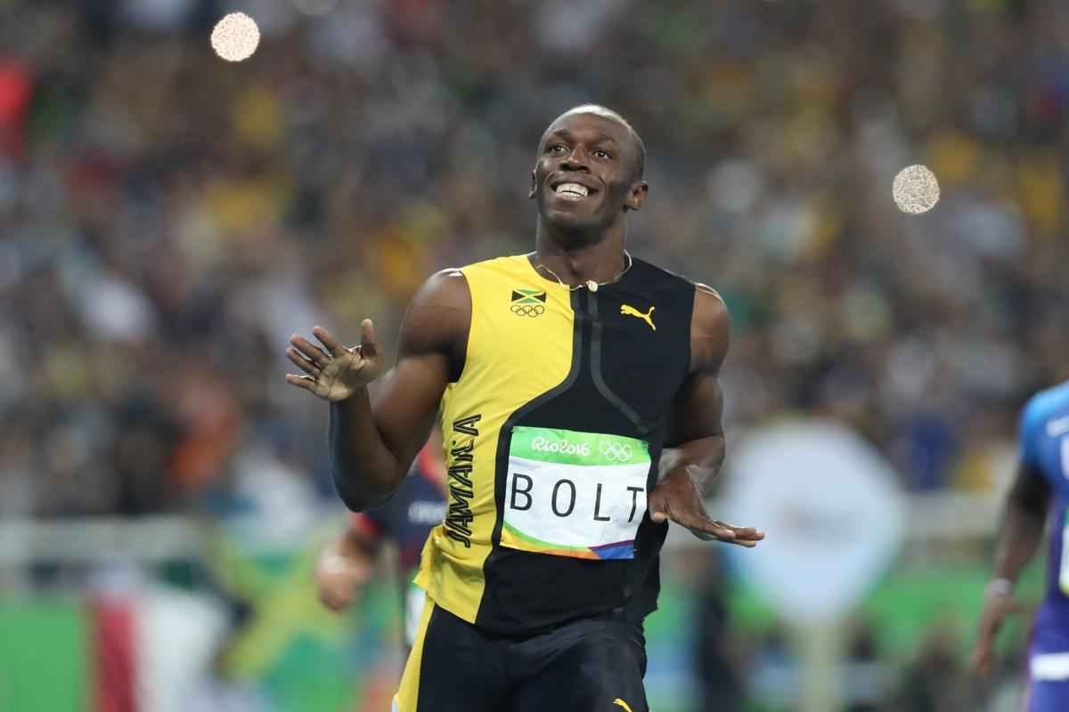 Sequncia de fotos de Rodrigo Clemente, do Estado de Minas, com a vitria de Bolt no Rio