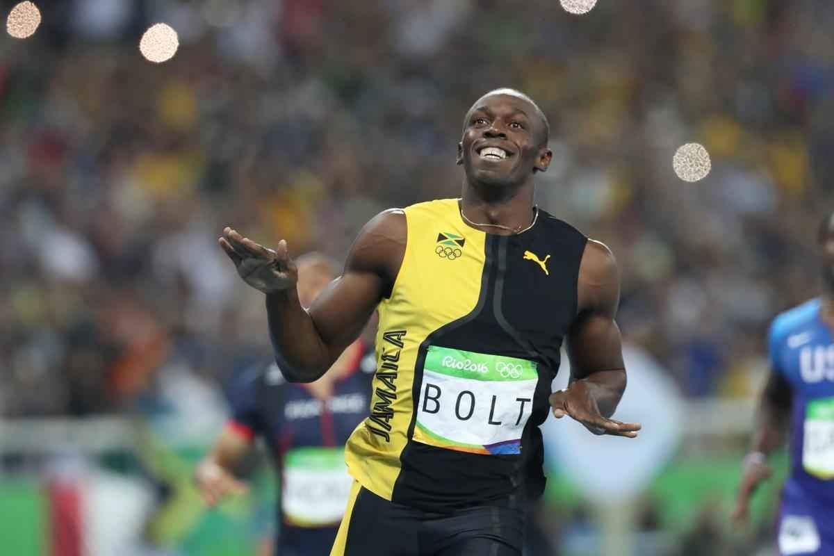 Sequncia de fotos de Rodrigo Clemente, do Estado de Minas, com a vitria de Bolt no Rio