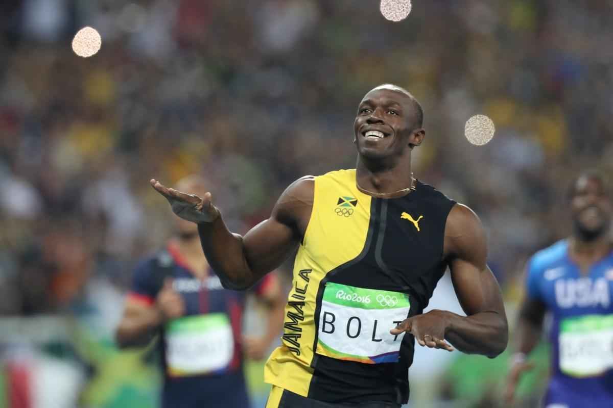 Sequncia de fotos de Rodrigo Clemente, do Estado de Minas, com a vitria de Bolt no Rio