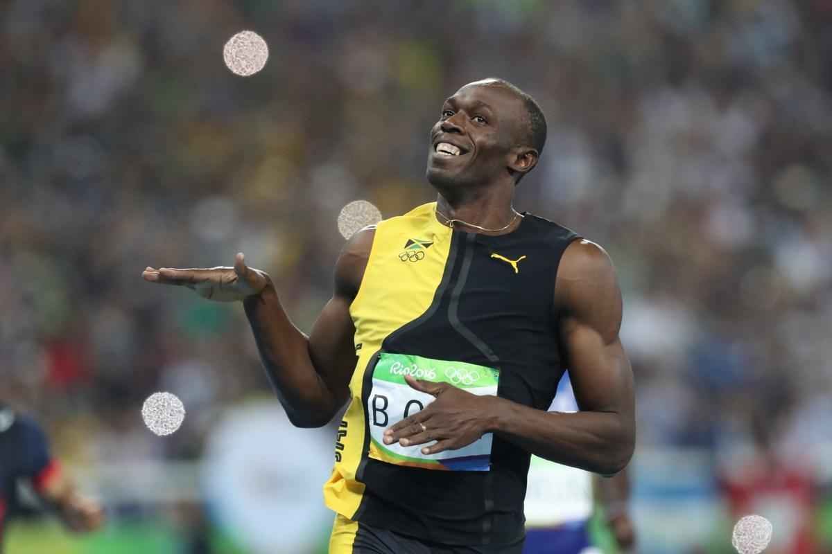 Sequncia de fotos de Rodrigo Clemente, do Estado de Minas, com a vitria de Bolt no Rio
