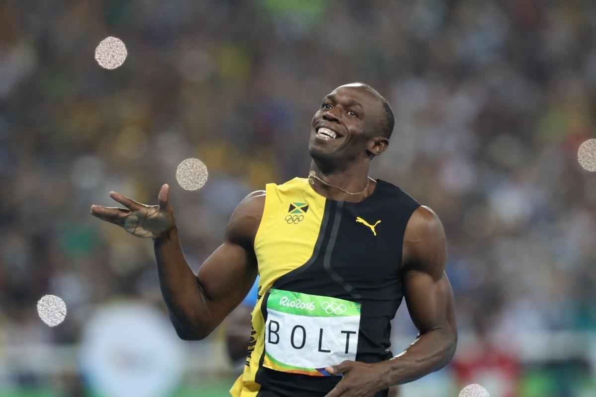 Sequncia de fotos de Rodrigo Clemente, do Estado de Minas, com a vitria de Bolt no Rio