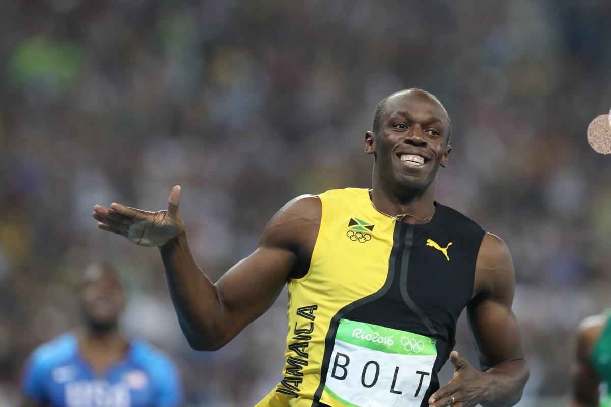 Sequncia de fotos de Rodrigo Clemente, do Estado de Minas, com a vitria de Bolt no Rio