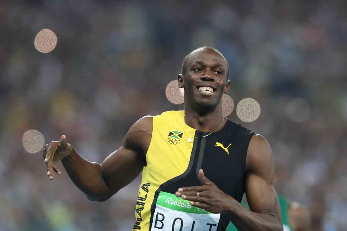 Sequncia de fotos de Rodrigo Clemente, do Estado de Minas, com a vitria de Bolt no Rio