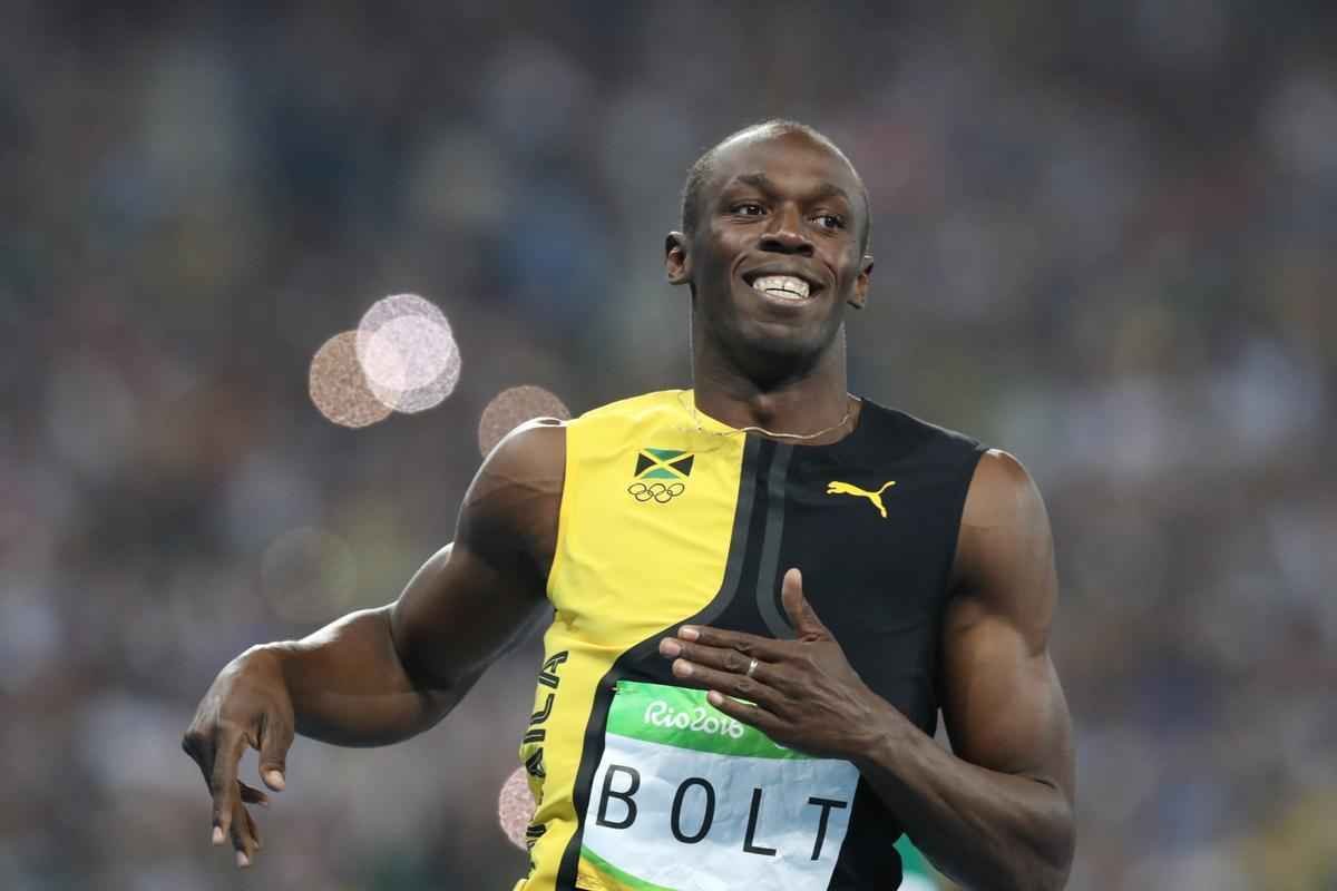 Sequncia de fotos de Rodrigo Clemente, do Estado de Minas, com a vitria de Bolt no Rio