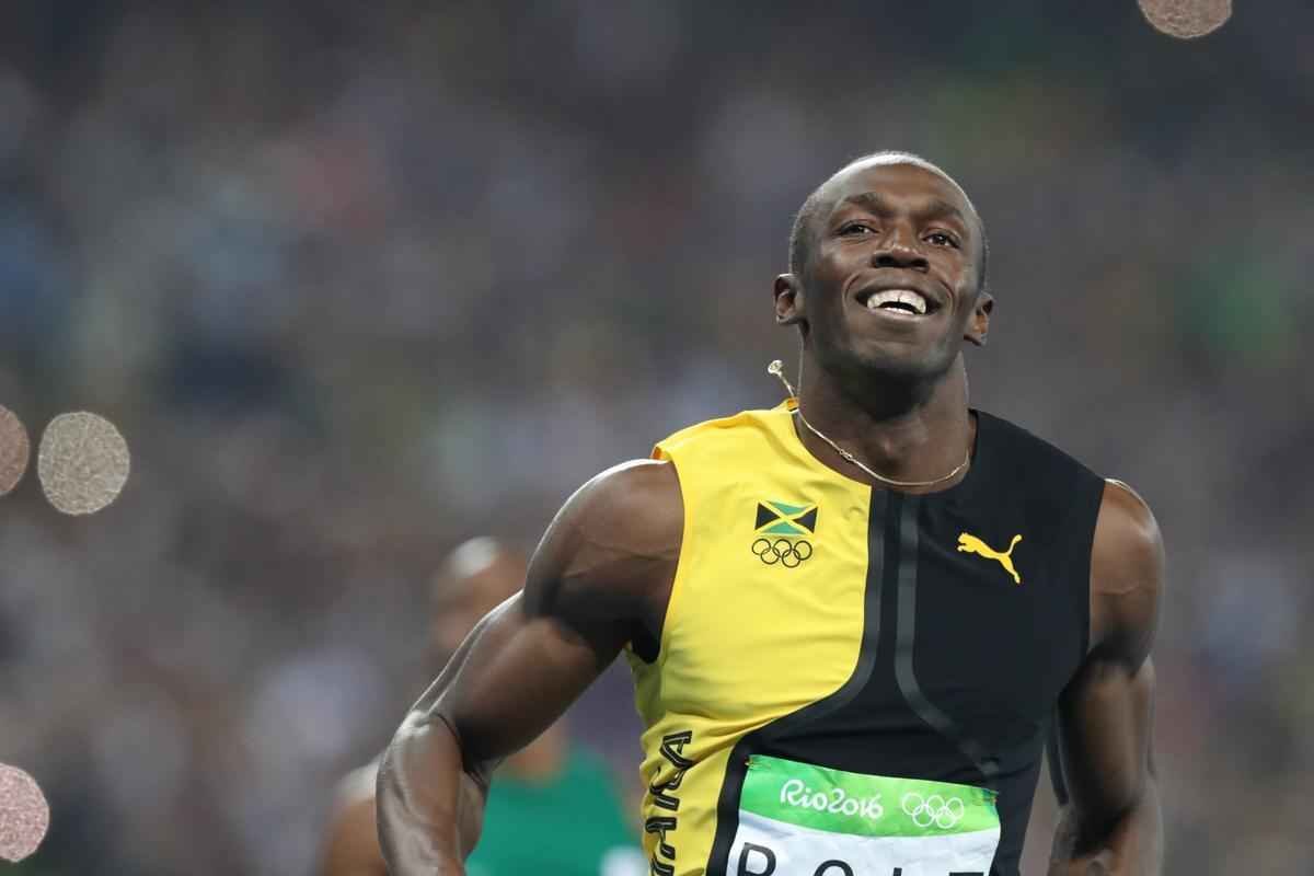 Sequncia de fotos de Rodrigo Clemente, do Estado de Minas, com a vitria de Bolt no Rio