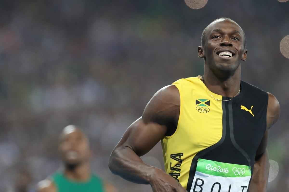 Sequncia de fotos de Rodrigo Clemente, do Estado de Minas, com a vitria de Bolt no Rio