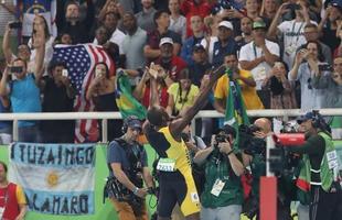 Sequncia de fotos de Rodrigo Clemente, do Estado de Minas, com a vitria de Bolt no Rio
