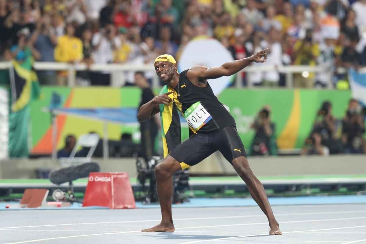 Sequncia de fotos de Rodrigo Clemente, do Estado de Minas, com a vitria de Bolt no Rio