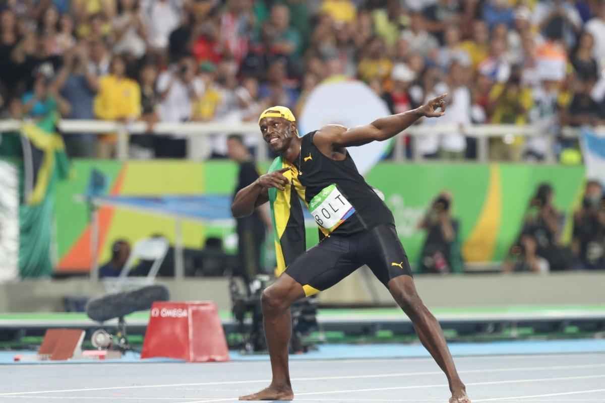 Sequncia de fotos de Rodrigo Clemente, do Estado de Minas, com a vitria de Bolt no Rio