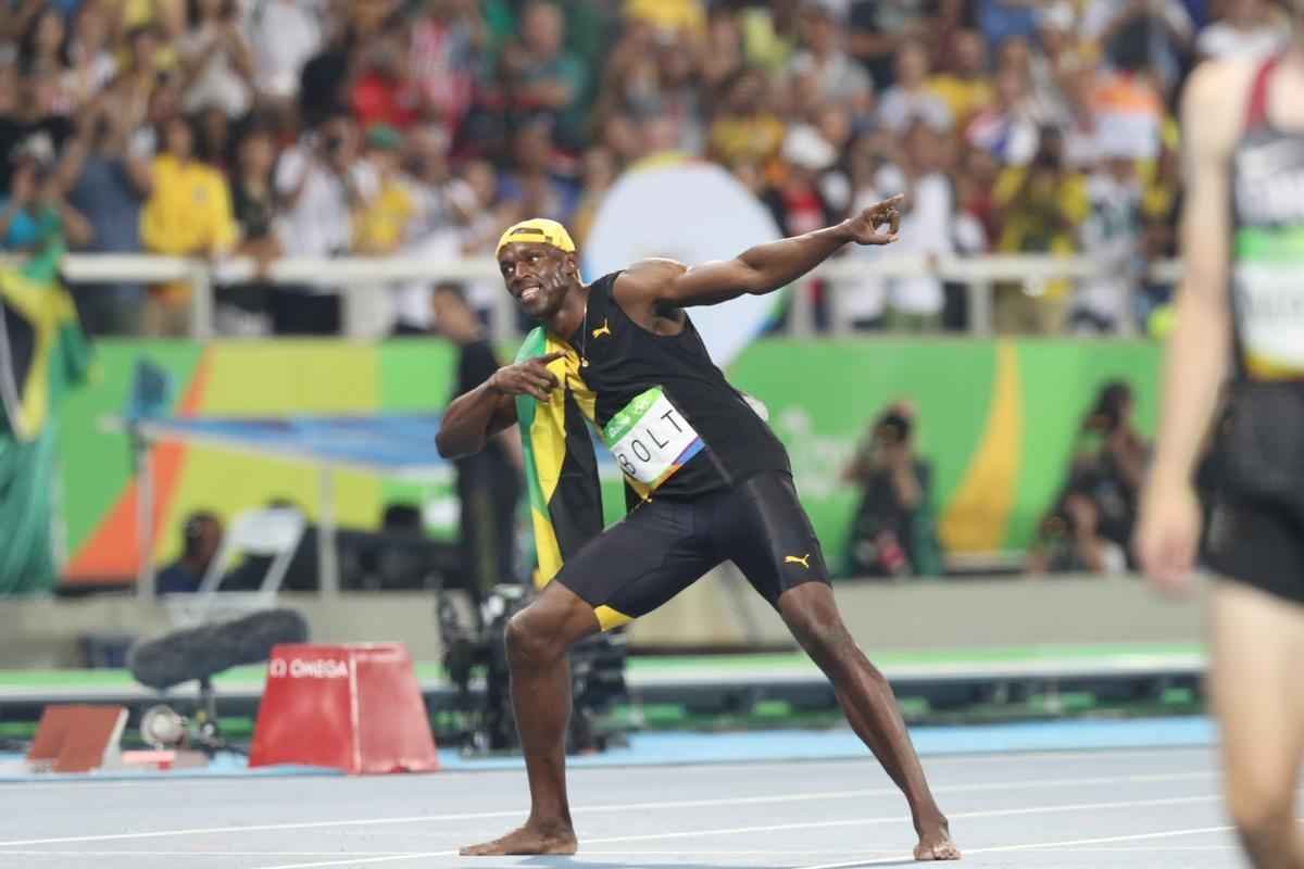 Sequncia de fotos de Rodrigo Clemente, do Estado de Minas, com a vitria de Bolt no Rio