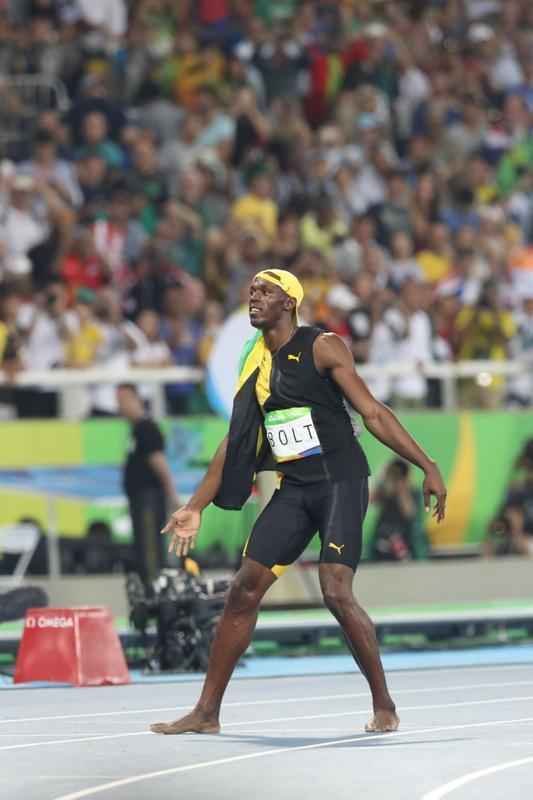 Sequncia de fotos de Rodrigo Clemente, do Estado de Minas, com a vitria de Bolt no Rio