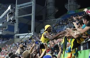Sequncia de fotos de Rodrigo Clemente, do Estado de Minas, com a vitria de Bolt no Rio