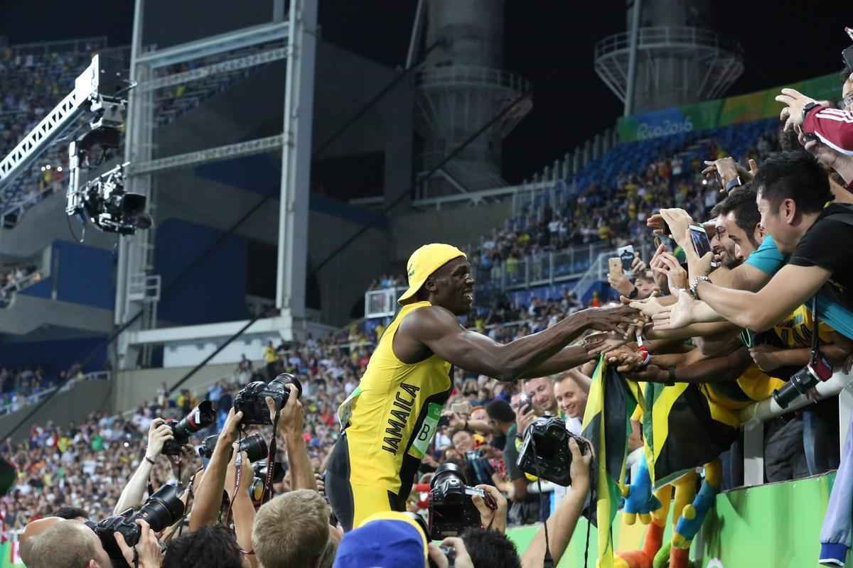 Sequncia de fotos de Rodrigo Clemente, do Estado de Minas, com a vitria de Bolt no Rio