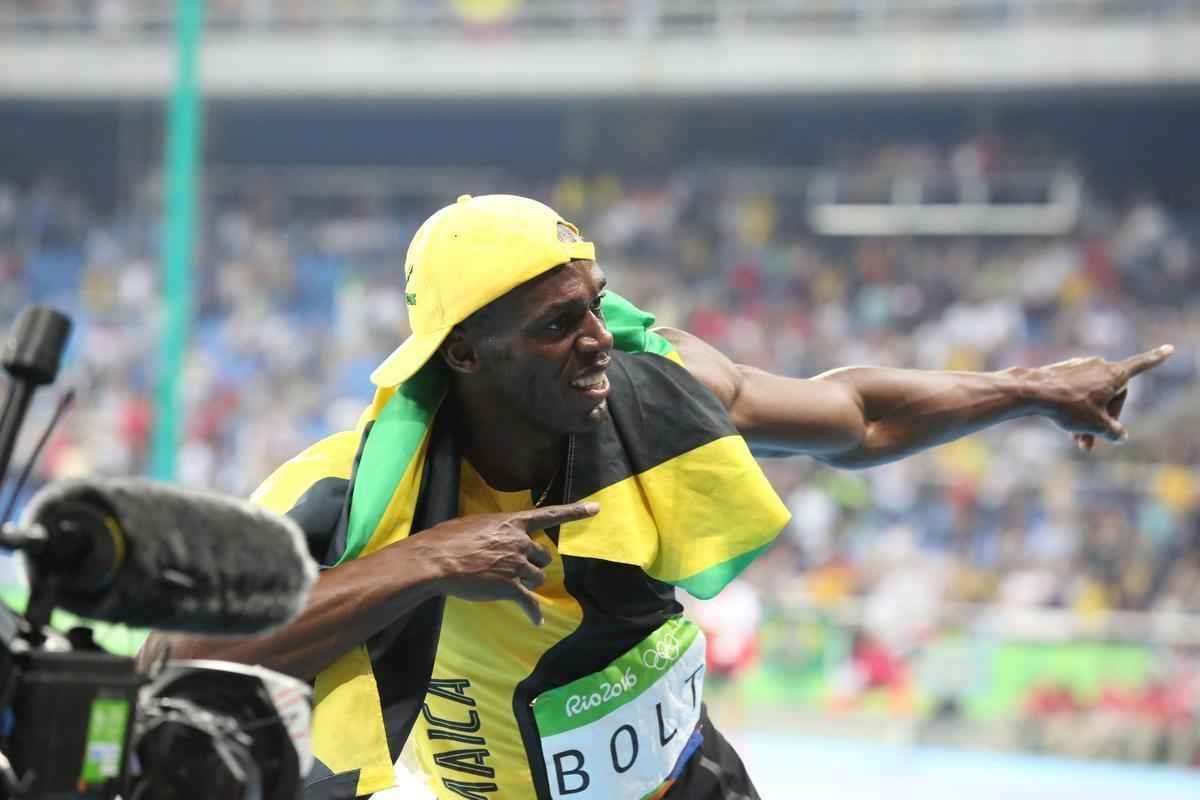 Sequncia de fotos de Rodrigo Clemente, do Estado de Minas, com a vitria de Bolt no Rio
