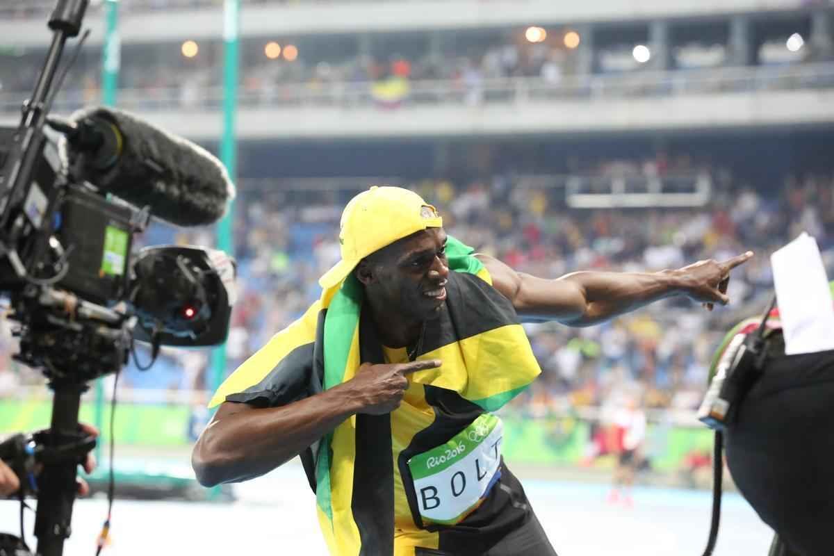 Sequncia de fotos de Rodrigo Clemente, do Estado de Minas, com a vitria de Bolt no Rio