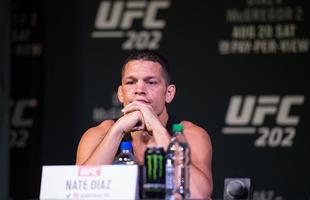 Fotos da coletiva do UFC 202, em Las Vegas - Nate Diaz na entrevista 