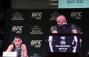 Fotos da coletiva do UFC 202, em Las Vegas - Nate Diaz e Dana White na entrevista