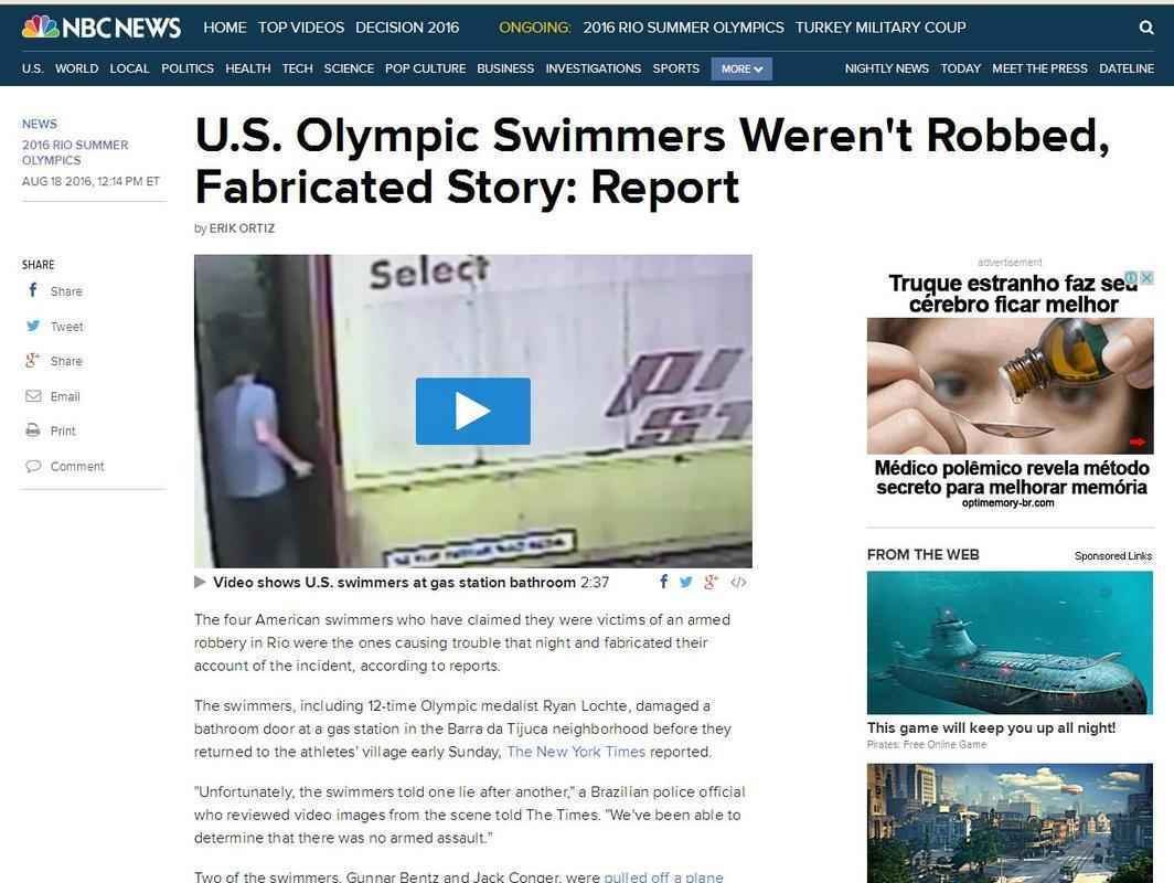 NBC (EUA): Nadadores norte-americanos no foram roubados. Inventaram histria
