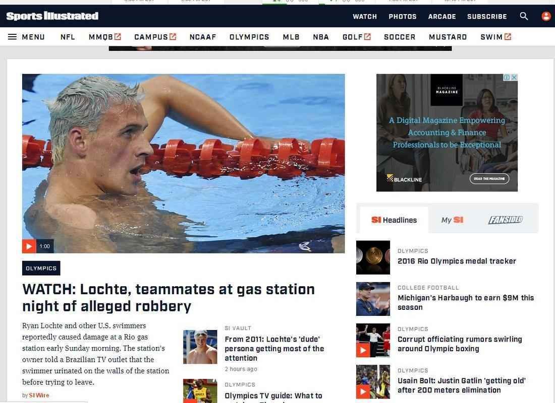 Sport Ilustrated (EUA): imagens indicam que Ryan Lochte mentiu sobre roubo no Rio