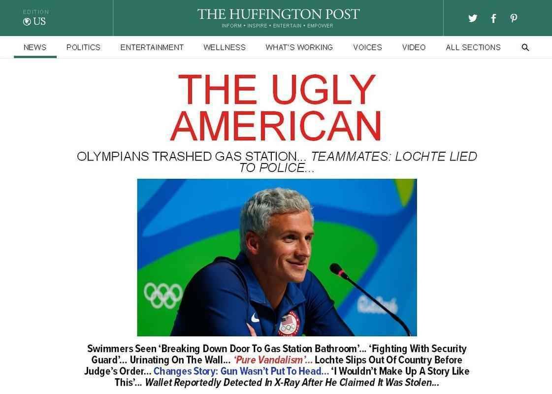 The Huffington Post (EUA): 'O feio americano', em referncia  verso mentirosa de Ryan Lochte
