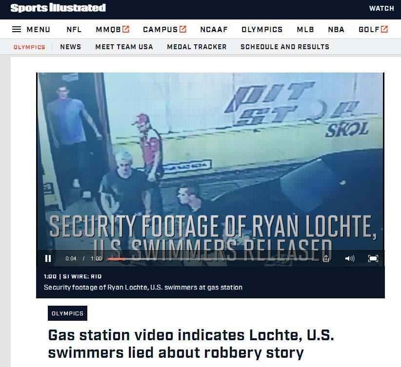Sport Ilustrated (EUA): imagens indicam que Ryan Lochte mentiu sobre roubo no Rio