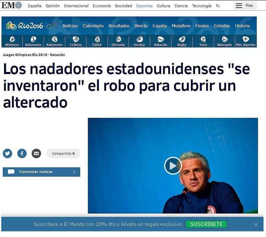 El Mundo: 'Os nadadores dos Estados Unidos 'inventaram' o roubo para cobrir uma farsa'