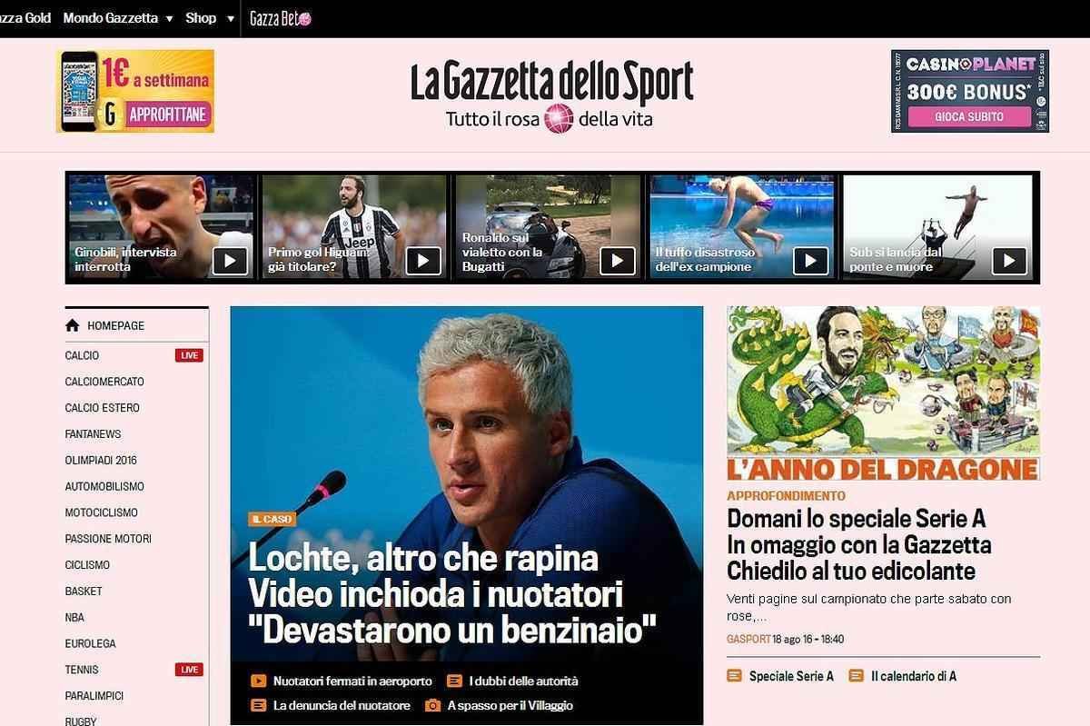 La Gazzetta dello Sport, Itlia: 'Vdeo de assalto mostra que nadadores devastaram posto de gasolina'