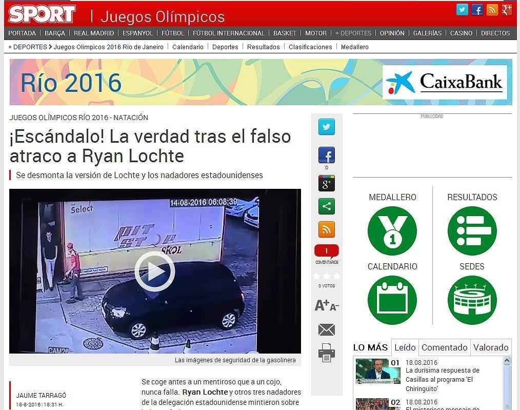 Sport, Espanha: 'Escndalo! A verdade por trs do fao assalto ao nadador Ryan Lochte'