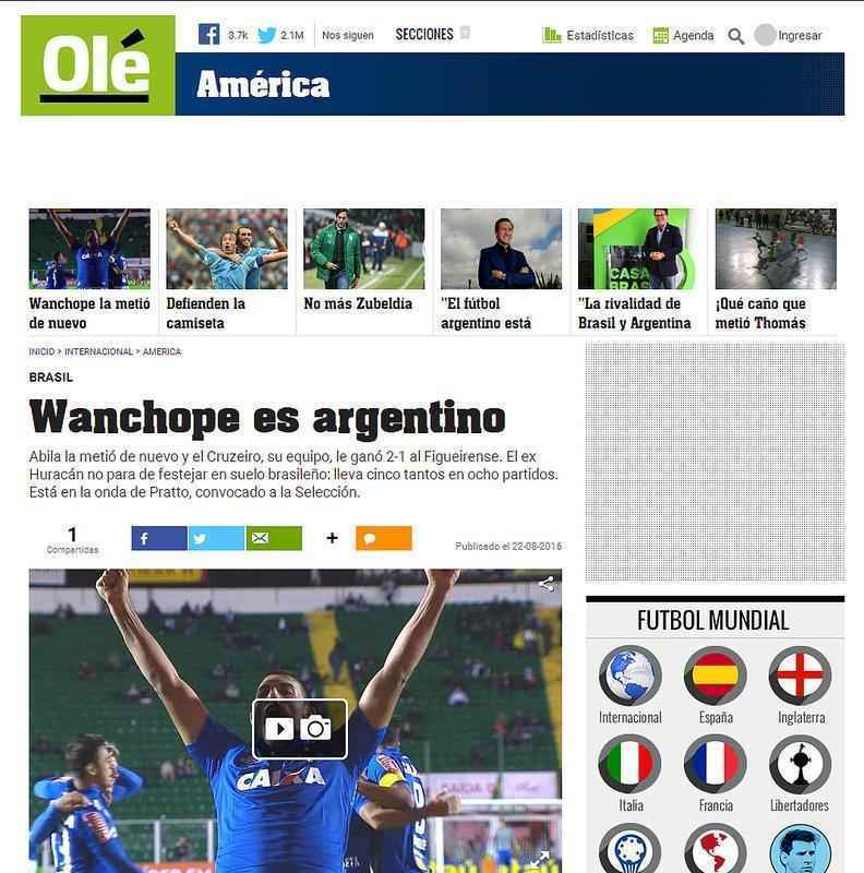 Argentinos destacaram média de gols do atacante cruzeirense