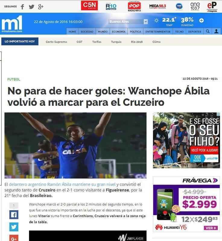 Argentinos destacaram mdia de gols do atacante cruzeirense