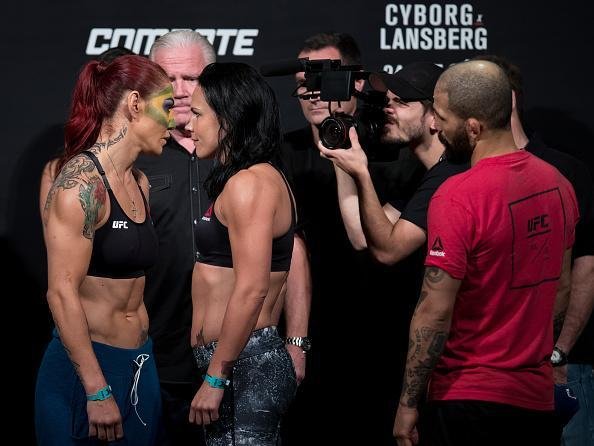 Pesagem do UFC Fight Night 95 - Encarada sria entre Cyborg e Lansberg em Braslia