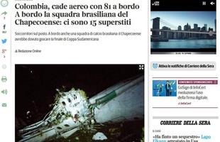 Corriere Della Sera (Itlia) -  Na Colmbia, cai avio com 81 a bordo. A bordo, time brasileiro da Chapecoense 