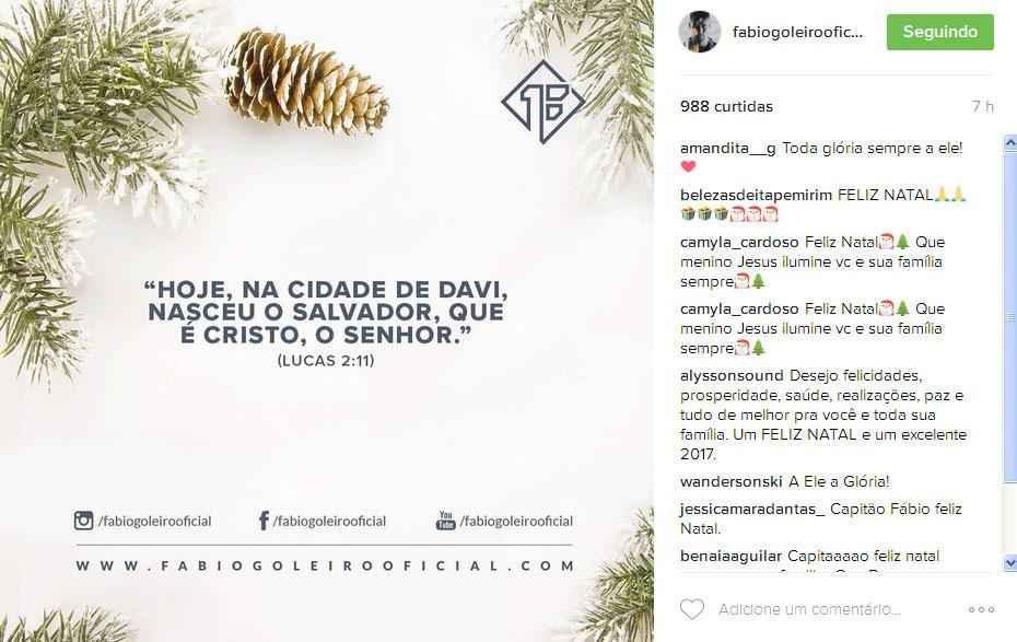 Goleiro Fbio postou uma mensagem religiosa nas redes sociais