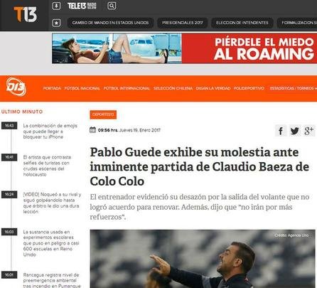 Veculos chilenos anunciam proposta do Atltico por volante Claudio Baeza, do Colo Colo