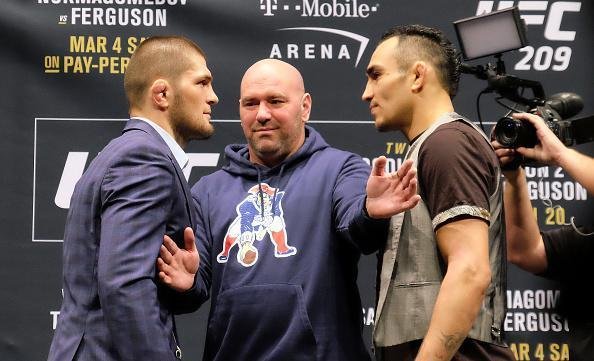 Khabib Nurmagomedov e Tony Ferguson, adversários pelo cinturão interino dos leves