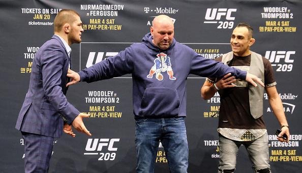 Khabib Nurmagomedov e Tony Ferguson, adversários pelo cinturão interino dos leves