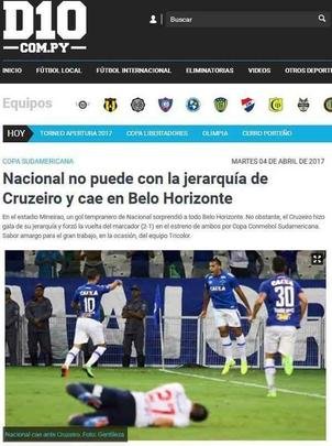 D10 (Paraguai): o site paraguaio diz que o Nacional merecia pelo menos o empate na partida disputada no Mineiro
