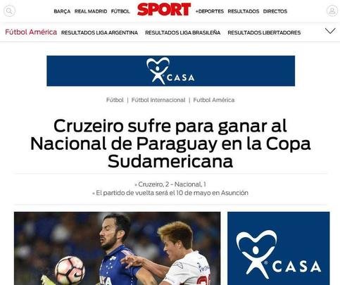 Sport (Espanha): o jornal de Barcelona tambm trouxe uma nota sobre a vitria celeste na estreia da Sul-Americana