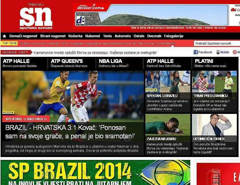 O jornal croata Sportake Novesti destaca a fala do tcnico da seleo local, que enalteceu a presena de seus jogadores e classificou como vergonhoso o pnalti marcado em Fred