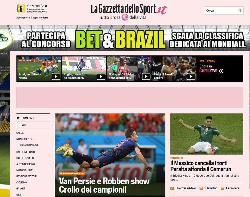 Jornal italiano La Gazzetta dello Sport: Show de Van Persie e Robben