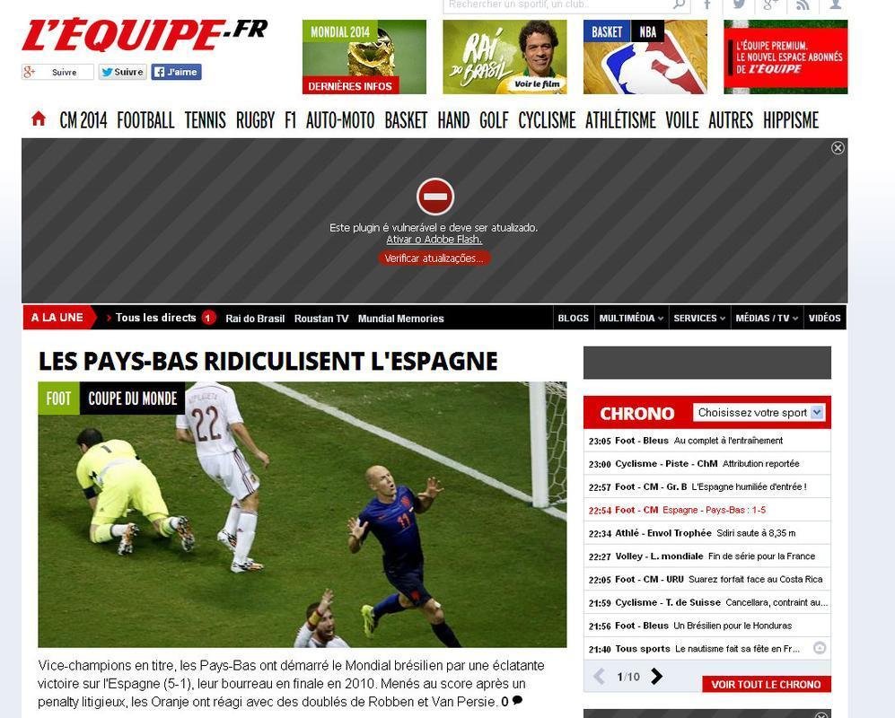 Jornal francs L'Equipe: Holanda ridiculariza Espanha