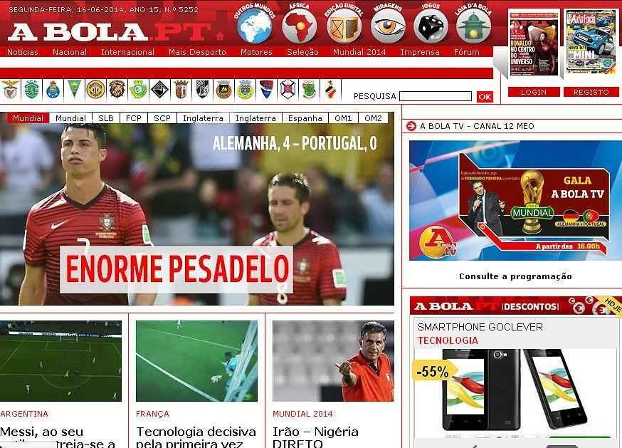 'Enorme pesadelo', cravou o jornal portugu�s 'A Bola', na internet