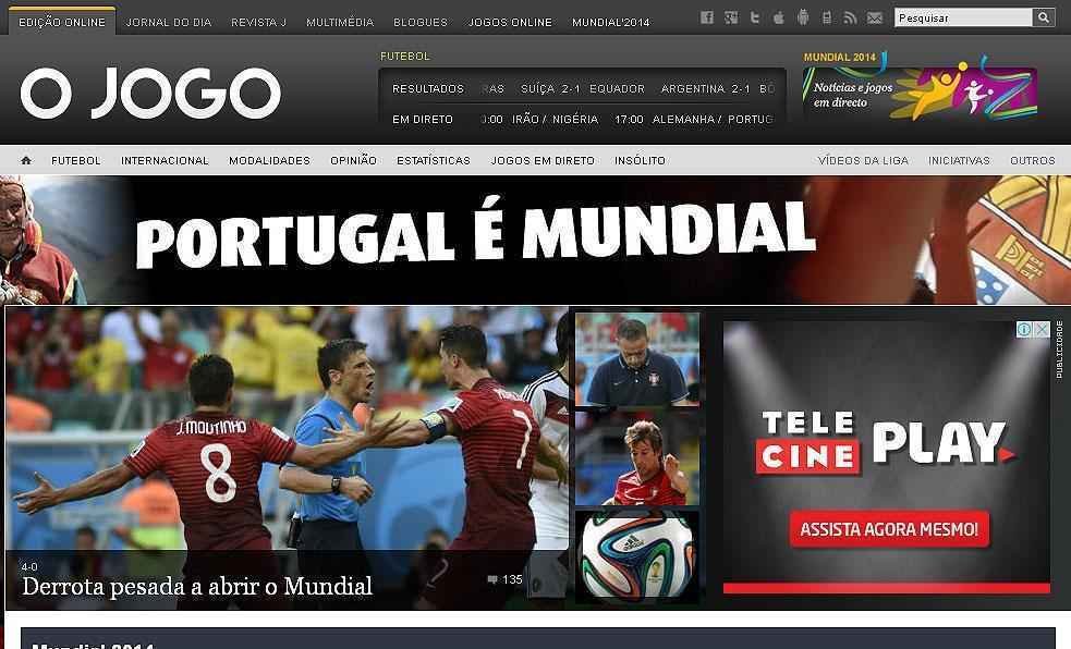 Mostrando alguma esperan�a, o portugu�s 'O Jogo' destacou a 'derrota pesada para abrir o Mundial'