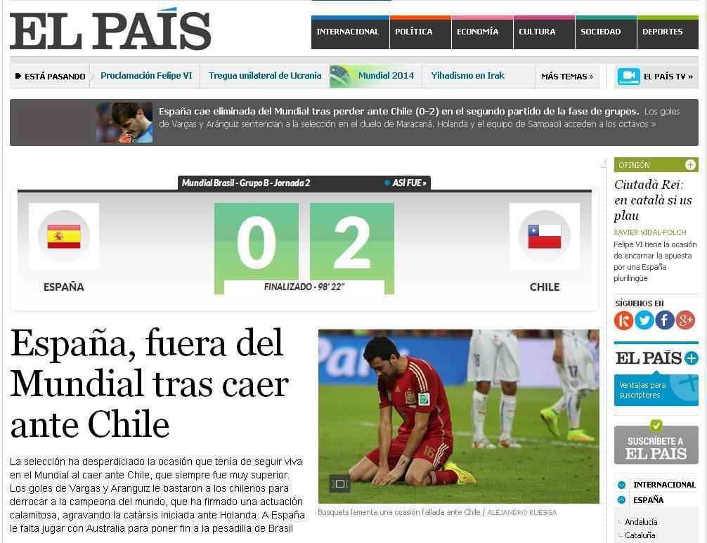 Jornal espanhol El Pas destaca a queda da atual campe