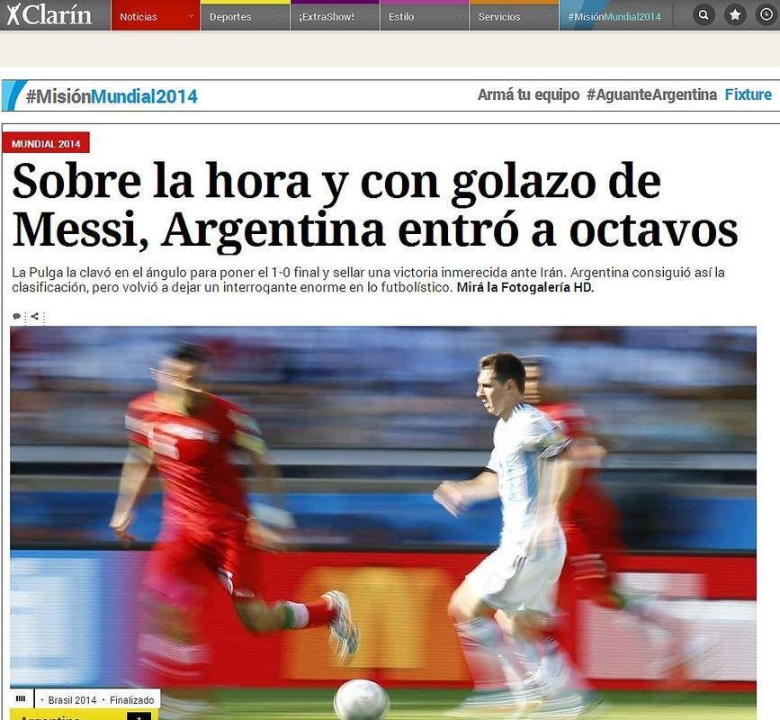 Clar�n: Em cima da hora e com gola�o de Messi, Argentina venceu e est� nas oitavas