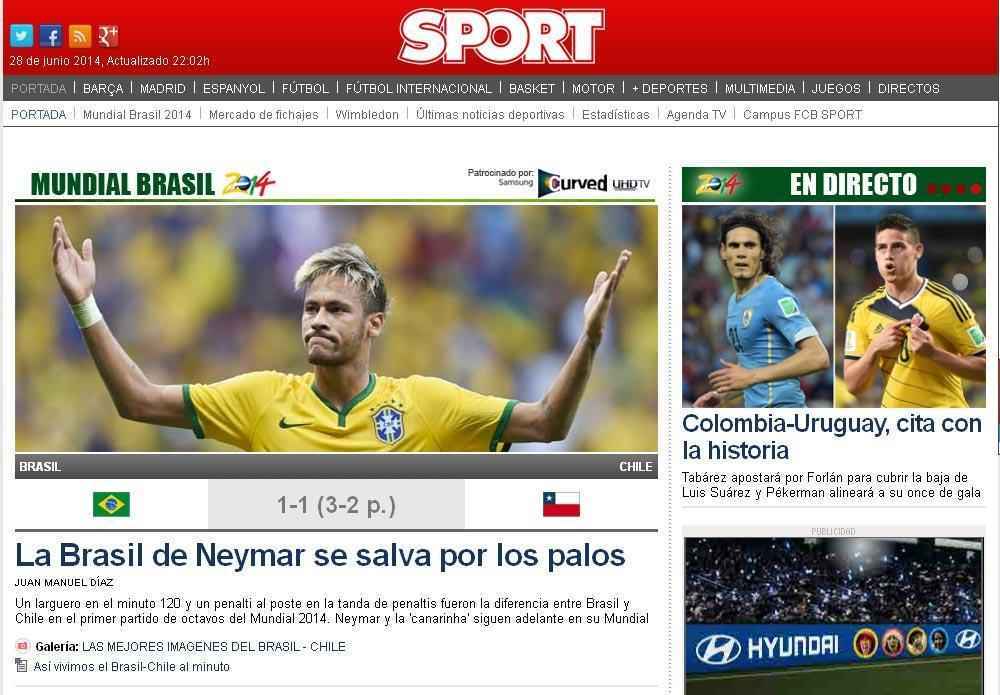 Sport (Espanha) - 'Brasil de Neymar  salvo pelas traves'